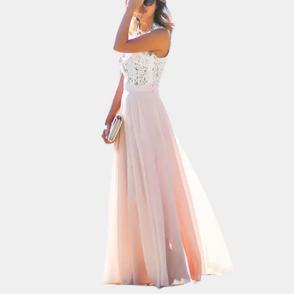 Women's Formal Gown - Sleeveless Lace Bodice - Fitted Waist - Flowing Elegant Skirt