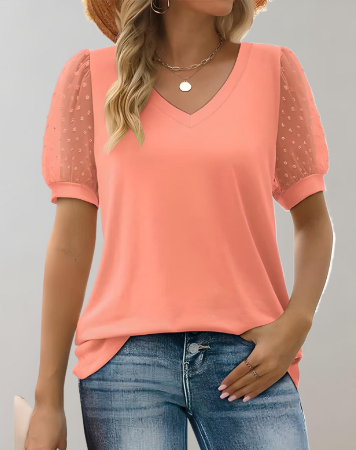 Women's Casual Short Puff Sleeve Top