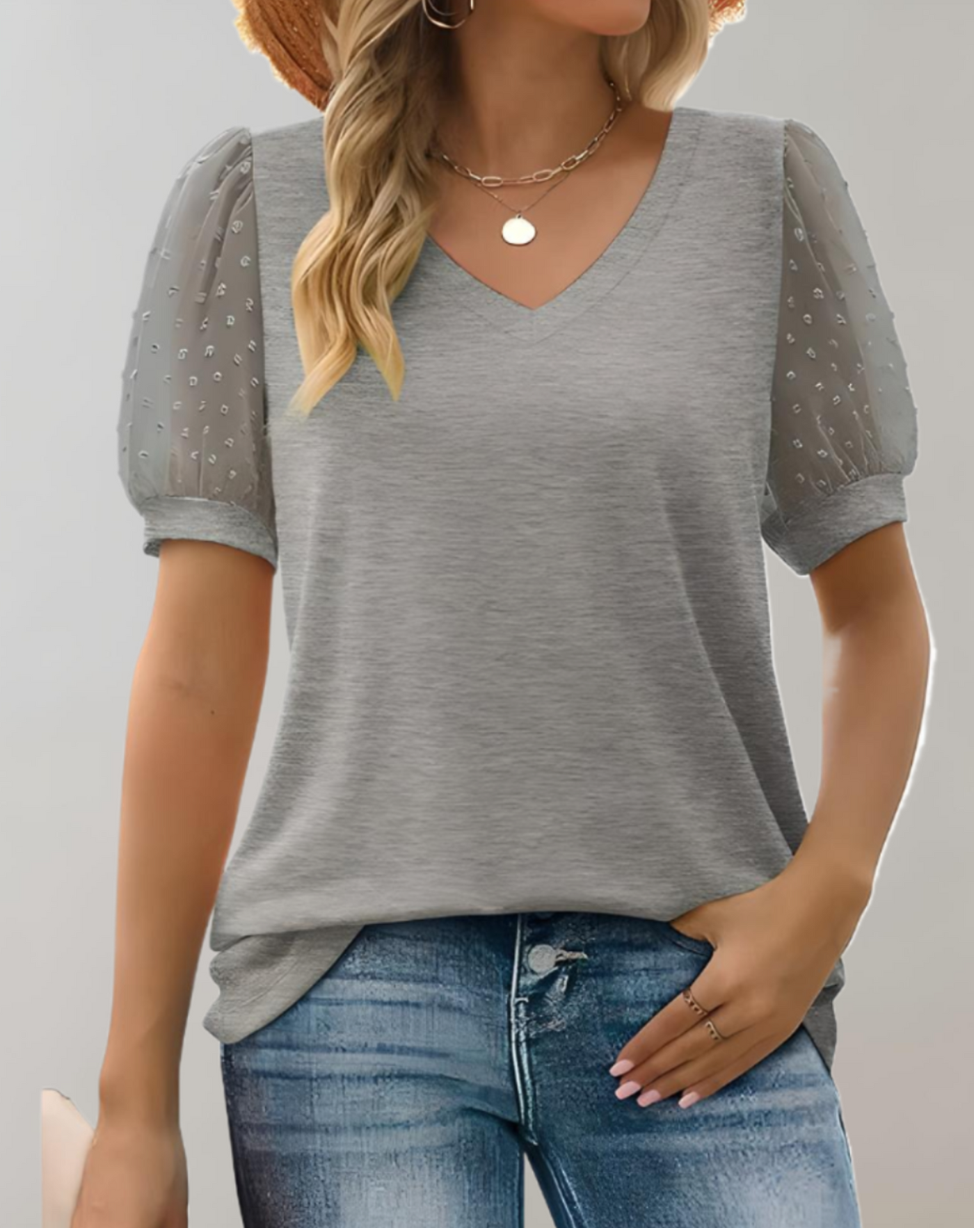 Women's Casual Short Puff Sleeve Top