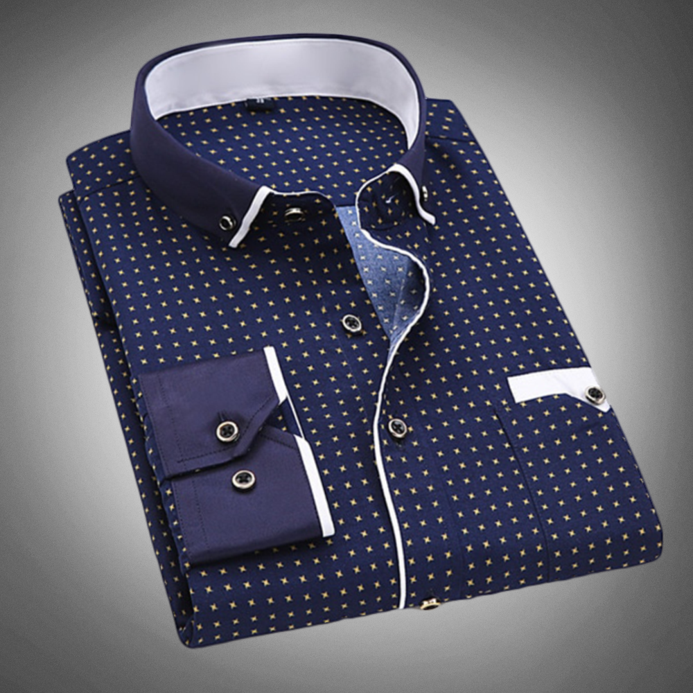 Men’s Dress Shirt - Patterned Fabric - Contrast Collar & Cuffs - Button Down - Formal Wear
