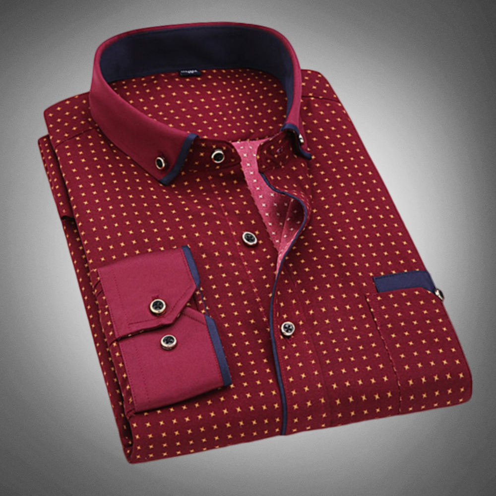 Men’s Dress Shirt - Patterned Fabric - Contrast Collar & Cuffs - Button Down - Formal Wear