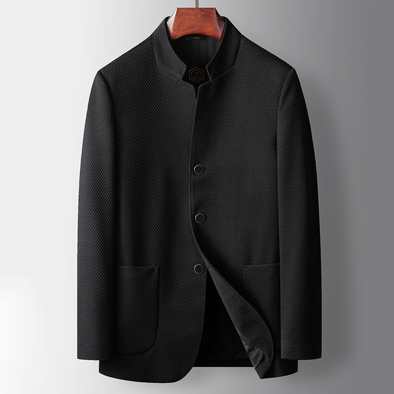 Men’s Business Jacket – Tailored Fit – Wool Blend – Mandarin Collar – Single Breasted