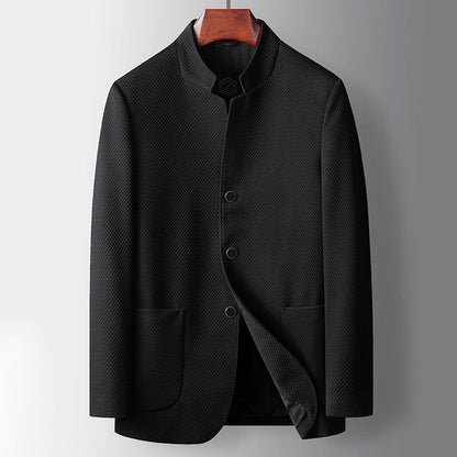 Men’s Business Jacket – Tailored Fit – Wool Blend – Mandarin Collar – Single Breasted