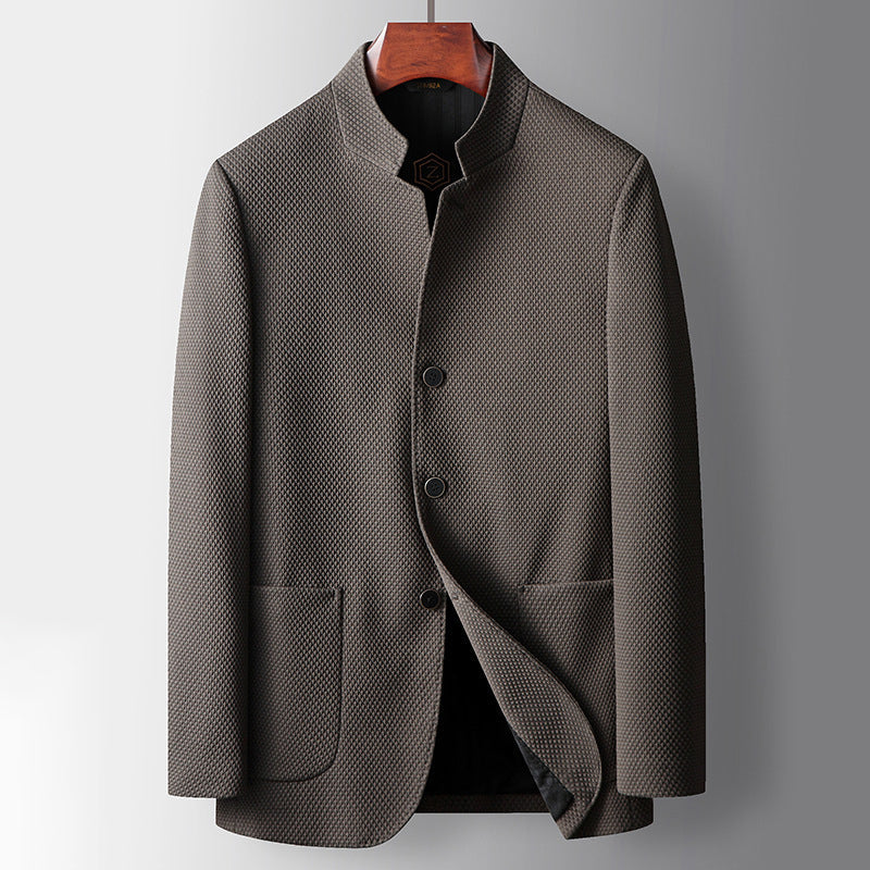 Men’s Business Jacket – Tailored Fit – Wool Blend – Mandarin Collar – Single Breasted