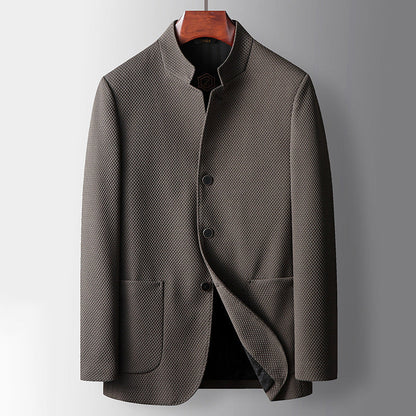 Men’s Business Jacket – Tailored Fit – Wool Blend – Mandarin Collar – Single Breasted