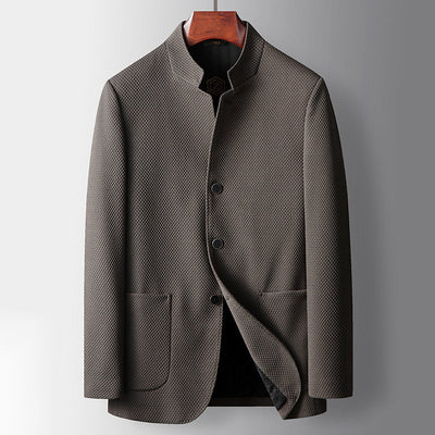 Men’s Business Jacket – Tailored Fit – Wool Blend – Mandarin Collar – Single Breasted