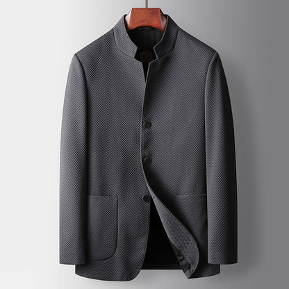 Men’s Business Jacket – Tailored Fit – Wool Blend – Mandarin Collar – Single Breasted