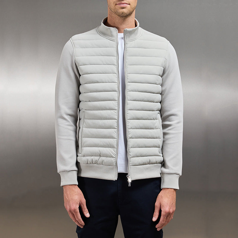 Men’s Hybrid Jacket – Quilted Body – Knit Sleeves – Slim Fit – Zip Front – Stand Collar