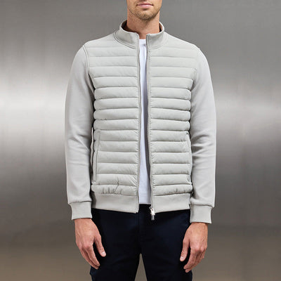 Men’s Hybrid Jacket – Quilted Body – Knit Sleeves – Slim Fit – Zip Front – Stand Collar