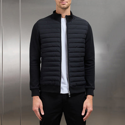 Men’s Hybrid Jacket – Quilted Body – Knit Sleeves – Slim Fit – Zip Front – Stand Collar