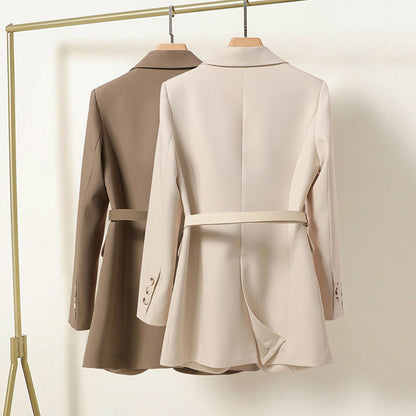 Women’s Blazer – Relaxed Fit – Belted Waist – Single Button