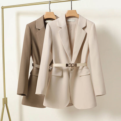 Women’s Blazer – Relaxed Fit – Belted Waist – Single Button