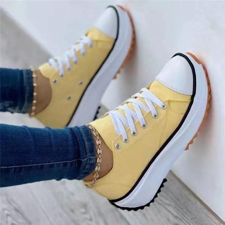 Women's Platform Sneakers - Canvas Upper - Lace-Up - Thick Sole Casual Shoes