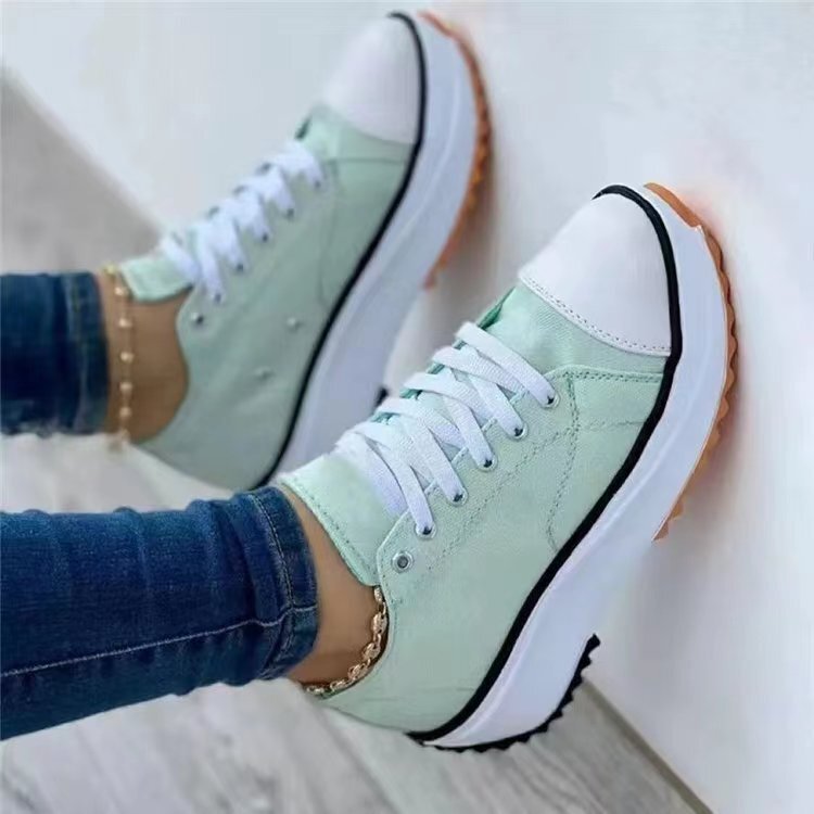 Women's Platform Sneakers - Canvas Upper - Lace-Up - Thick Sole Casual Shoes