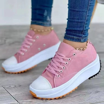 Women's Platform Sneakers - Canvas Upper - Lace-Up - Thick Sole Casual Shoes