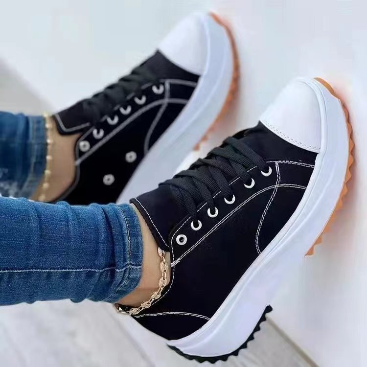 Women's Platform Sneakers - Canvas Upper - Lace-Up - Thick Sole Casual Shoes