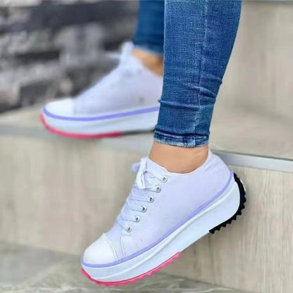 Women's Platform Sneakers - Canvas Upper - Lace-Up - Thick Sole Casual Shoes