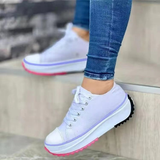 Women's Platform Sneakers - Canvas Upper - Lace-Up - Thick Sole Casual Shoes