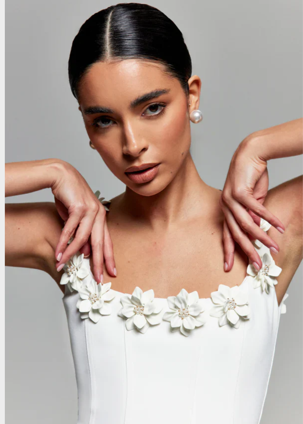 Women’s Mini Dress – Fitted Bodice – A-Line Shape – Floral Neckline Detail