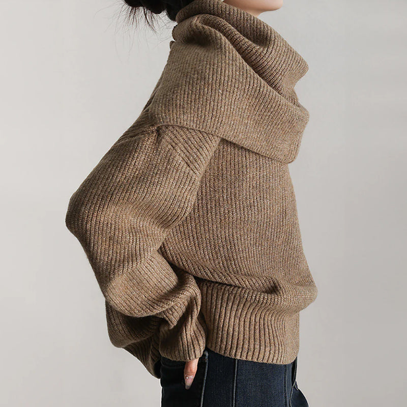 Women's sweater with knitted scarf