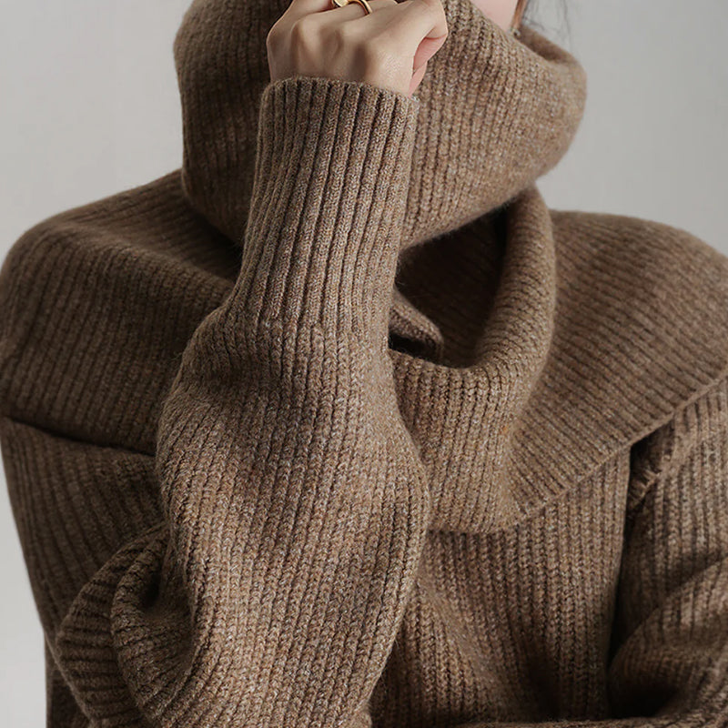 Women's sweater with knitted scarf