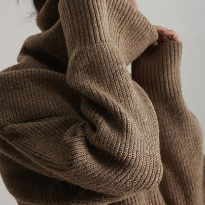 Women's sweater with knitted scarf