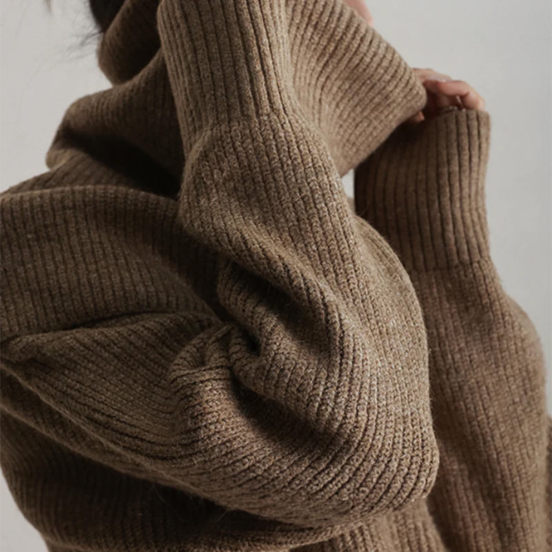 Women's Oversized Turtleneck Sweater - Ribbed Knit - Long Sleeve - Relaxed Fit