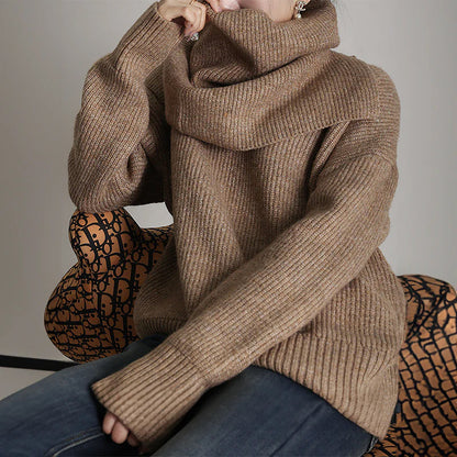 Women's sweater with knitted scarf