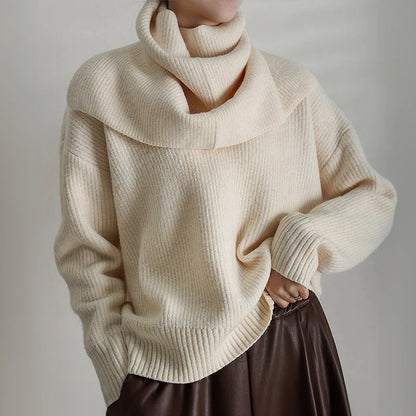 Women's sweater with knitted scarf