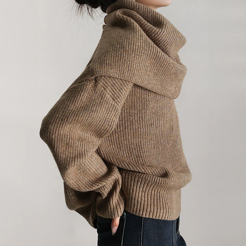 Women's Oversized Turtleneck Sweater - Ribbed Knit - Long Sleeve - Relaxed Fit
