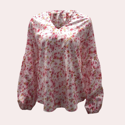 Women's Floral Blouse - V-Neck - Long Sleeve - Loose Fit - Lightweight Breathable Fabric