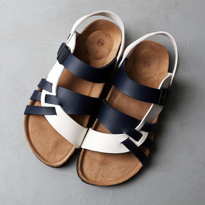 Men’s Leather Sandals - Multi-Strap Design - Cushioned Footbed - Adjustable Buckle