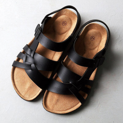Men’s Leather Sandals - Multi-Strap Design - Cushioned Footbed - Adjustable Buckle
