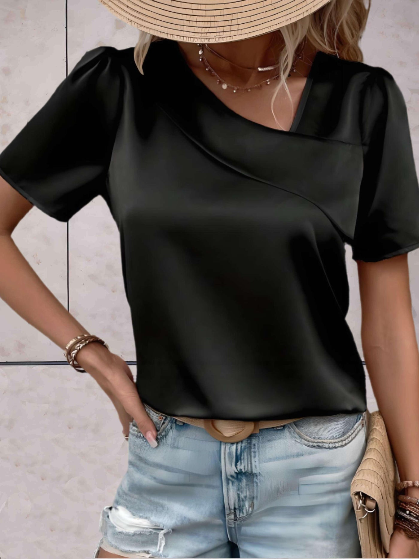 Women's Casual Overlap Patterned Top