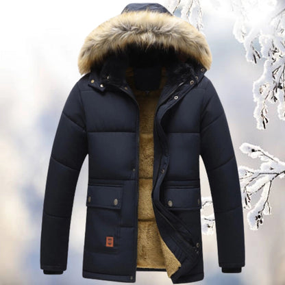 Men’s Parka Coat – Quilted Insulation – Plush Fleece Lining – Faux Fur Hood – Relaxed Fit