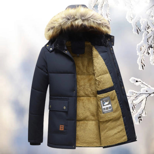 Men’s Parka Coat – Quilted Insulation – Plush Fleece Lining – Faux Fur Hood – Relaxed Fit