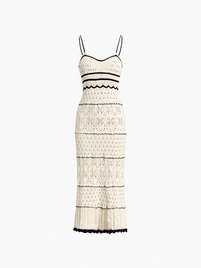 Women's Crochet Midi Dress - Open-Knit Pattern - Sleeveless Fitted Silhouette