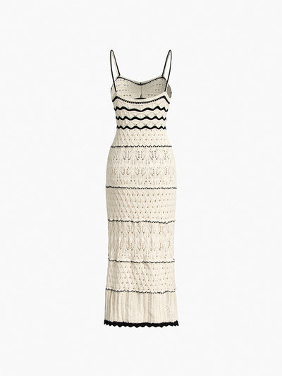 Women's Crochet Midi Dress - Open-Knit Pattern - Sleeveless Fitted Silhouette