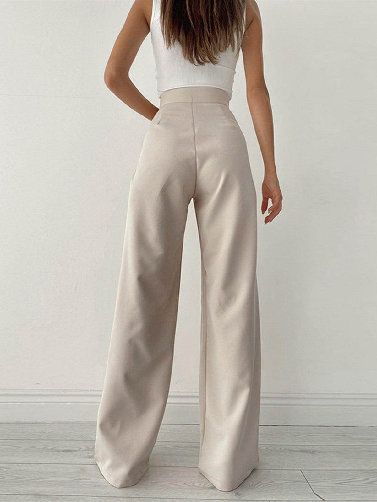 Women's Wide-Leg Trousers - High Waist - Pleated Front - Flowy Elegant Fit