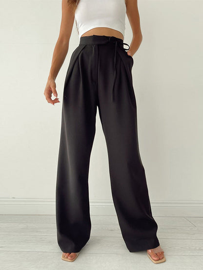 Women's Wide-Leg Trousers - High Waist - Pleated Front - Flowy Elegant Fit