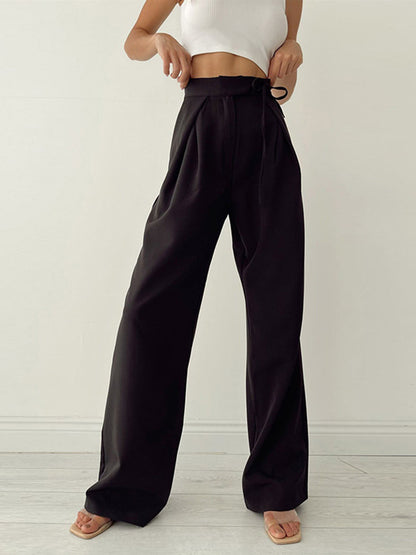 Women's Wide-Leg Trousers - High Waist - Pleated Front - Flowy Elegant Fit