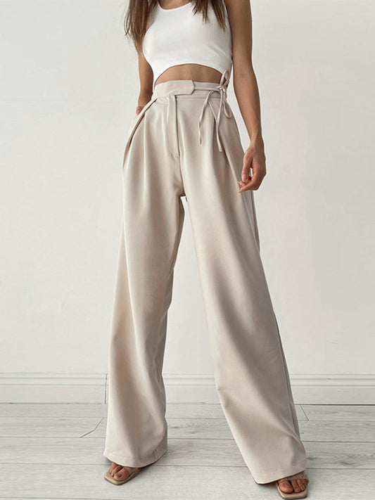 Women's Wide-Leg Trousers - High Waist - Pleated Front - Flowy Elegant Fit