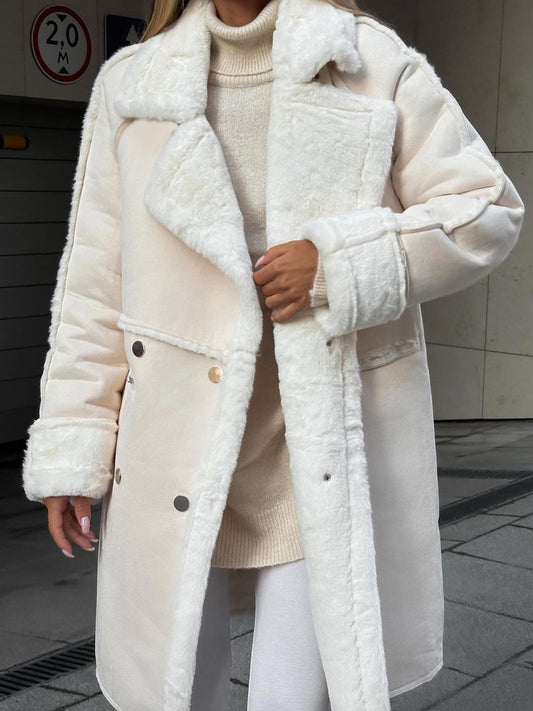 Women’s Coat – Faux Shearling – Oversized Fit – Double-Breasted – Knee Length
