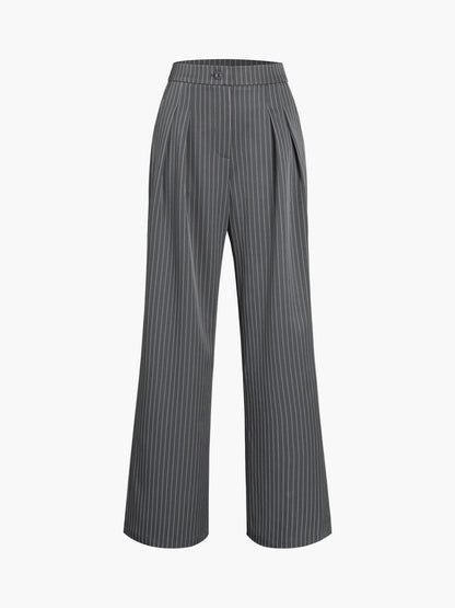 Women's Wide-Leg Trousers - High Waist - Tailored Fit - Pinstripe Elegant Style