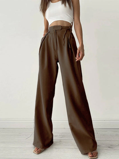 Women's Wide-Leg Trousers - High Waist - Pleated Front - Flowy Elegant Fit