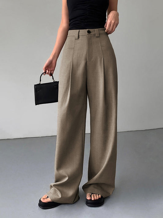 Women's Wide-Leg Trousers - High-Waisted - Front Pleats - Elegant Flowing Fit