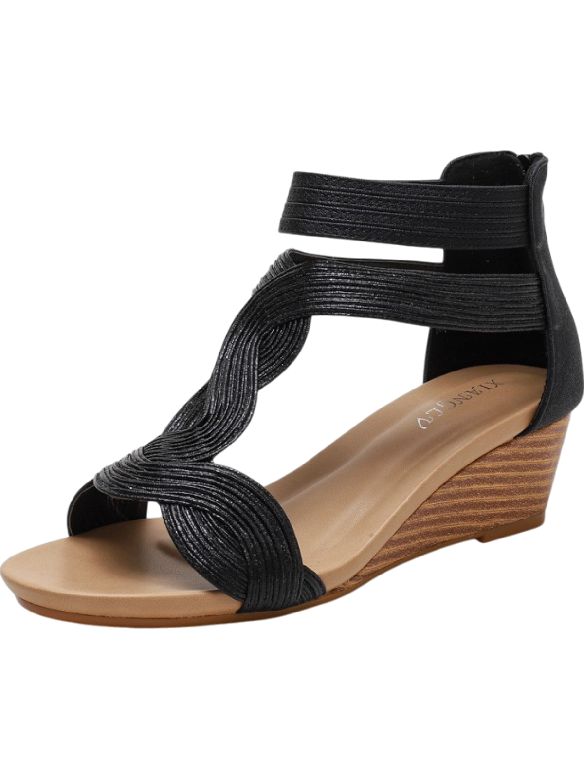 Women’s Wedge Sandals – Woven Crisscross Straps – Open Toe – Back Zipper – Comfortable Fit