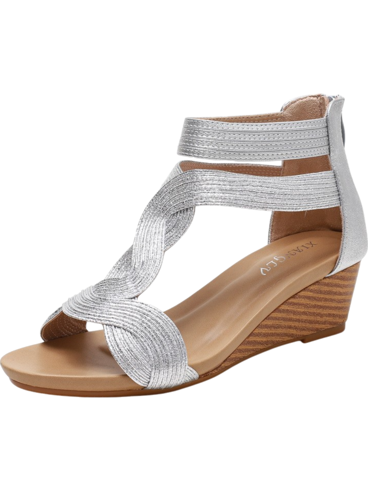 Women’s Wedge Sandals – Woven Crisscross Straps – Open Toe – Back Zipper – Comfortable Fit
