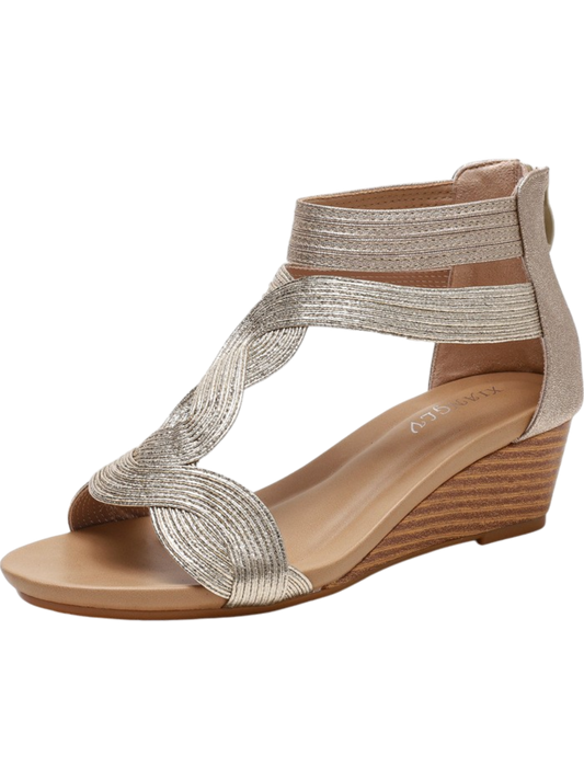 Women’s Wedge Sandals – Woven Crisscross Straps – Open Toe – Back Zipper – Comfortable Fit