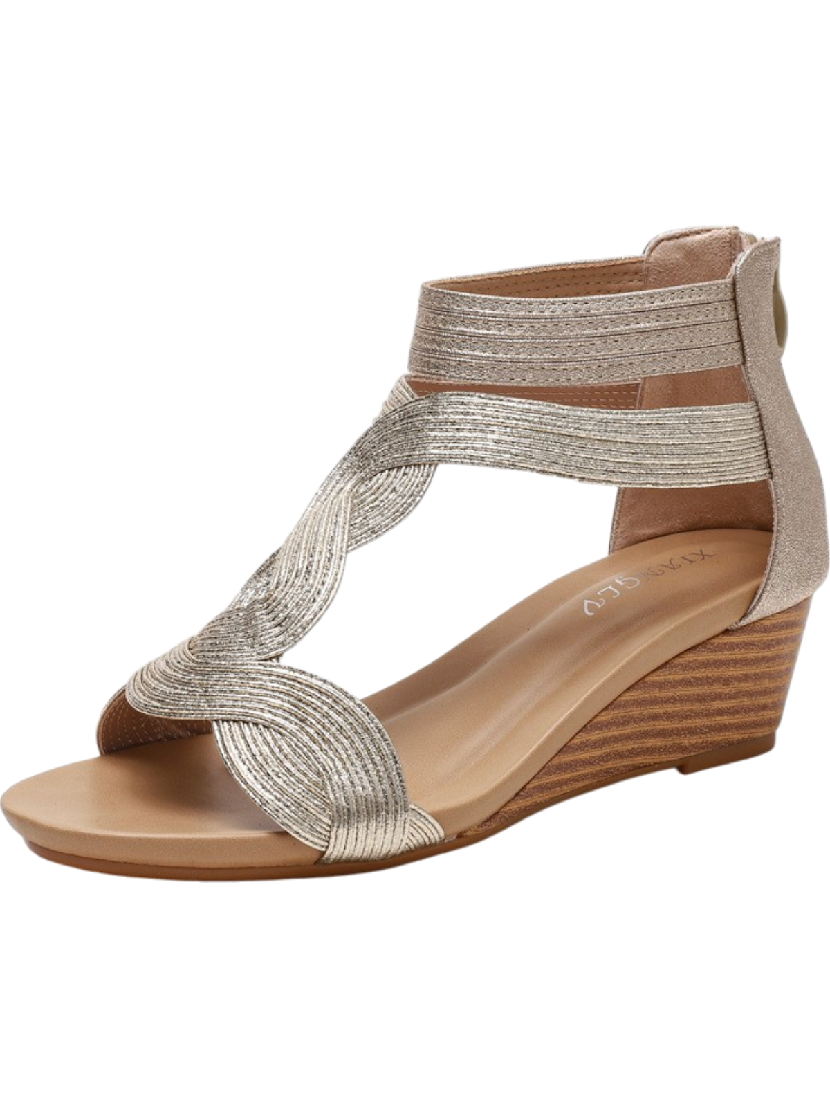 Women’s Wedge Sandals – Woven Crisscross Straps – Open Toe – Back Zipper – Comfortable Fit